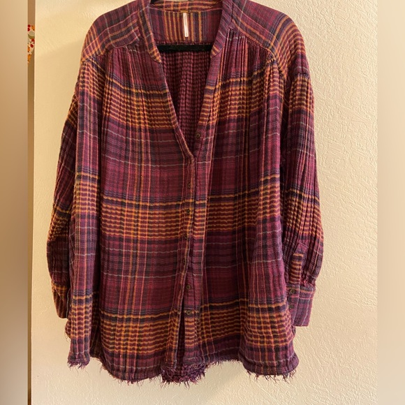 Free People Tops - Free People Oversized Plaid Button-Up Tunic size M